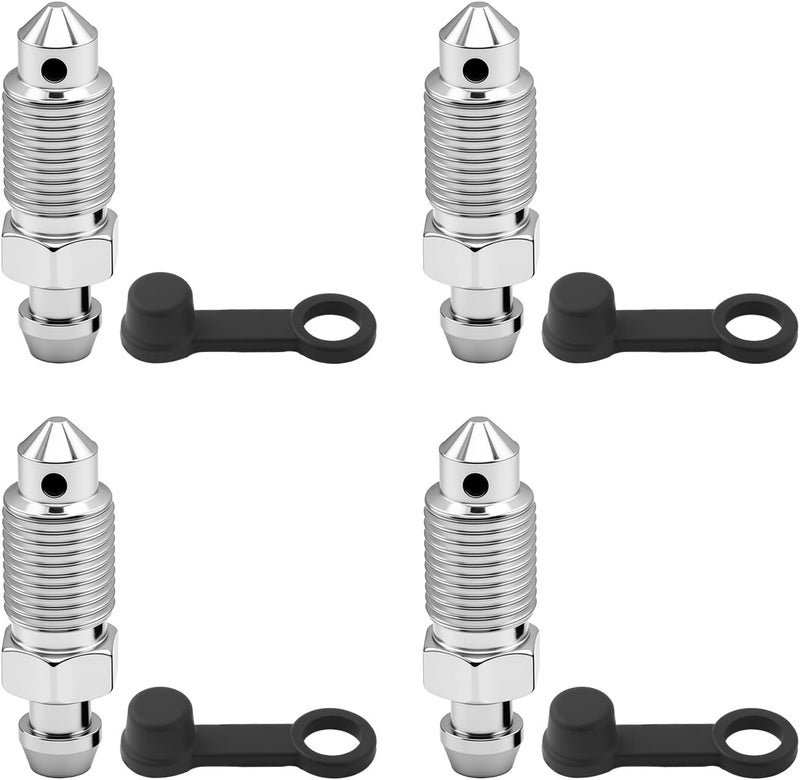 Figpade 4PCS M10x1.0-32.1mm Car Brake Bleeder Screw with 4PCS Grease Fitting Caps,Sturdy Car Speed Bleeders for Brake Screw to Replace Old Parts,Professional Cars Accessories Valve Kit - Image 1